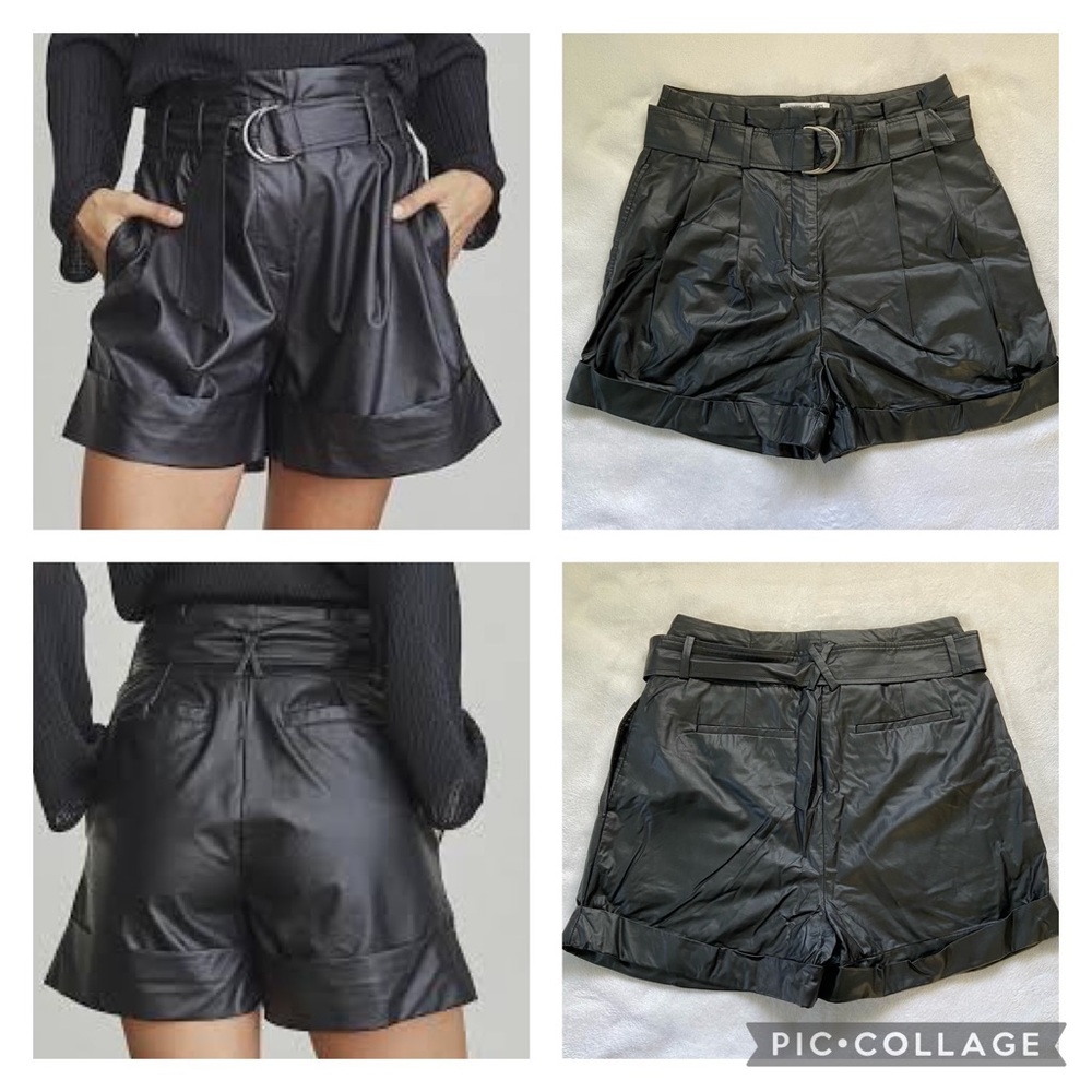 Elizabeth and James • Black Faux Leather High Rise Shorts